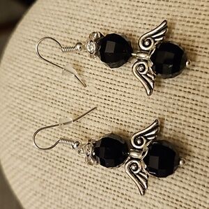 Black Crystal Angel Earrings